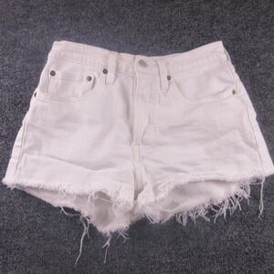 Levis 501 Shorts Womens 26 White Denim Cut Off High Rise Raw Hem 5 Pocket